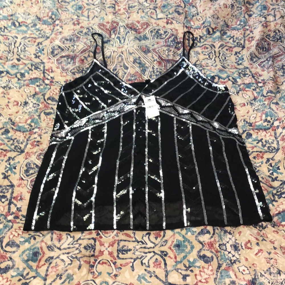 Express Black Tank with Silver and Black Sequin